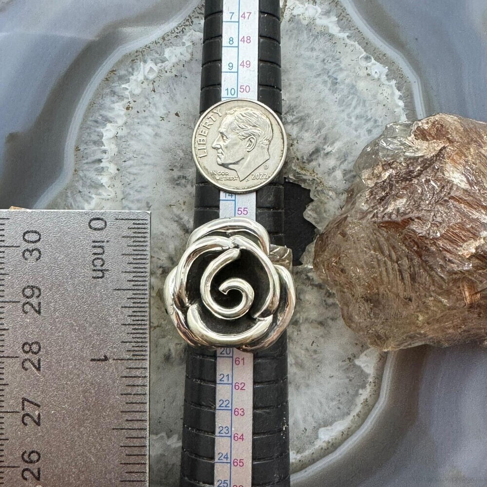 Sterling Silver Rose with Decorated Band Fashion Ring For Women, Taxco Mexico - Picture 10 of 10